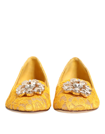 Dolce & Gabbana Gelb Taormina Spitze Kristalle Flats Schuhe