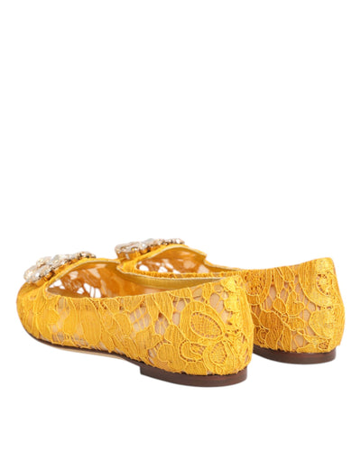 Dolce & Gabbana Gelb Taormina Spitze Kristalle Flats Schuhe