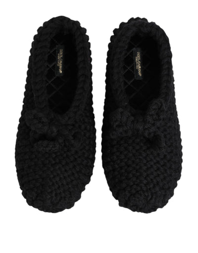 Dolce & Gabbana Schwarz Wolle stricken Slip On Ballerina Flats Schuhe