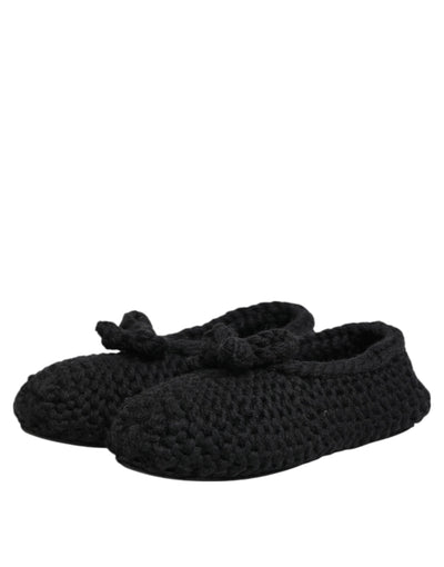 Dolce & Gabbana Schwarz Wolle stricken Slip On Ballerina Flats Schuhe