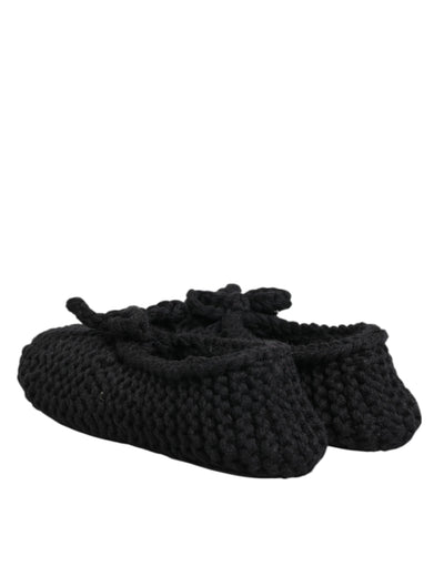 Dolce & Gabbana Schwarz Wolle stricken Slip On Ballerina Flats Schuhe