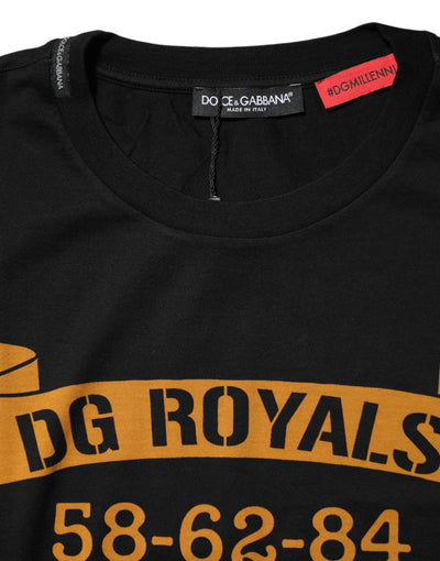 Dolce & Gabbana Schwarzes DG Royals Baumwoll-T-Shirt mit Rundhalsausschnitt
