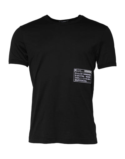 Dolce & Gabbana Schwarzes Logo-Patch T-Shirt mit Rundhalsausschnitt aus Baumwolle