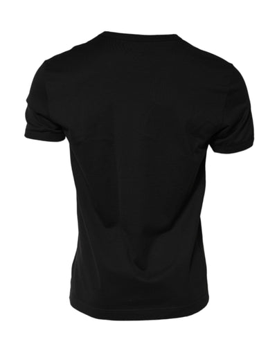 Dolce & Gabbana Schwarzes Logo-Patch T-Shirt mit Rundhalsausschnitt aus Baumwolle