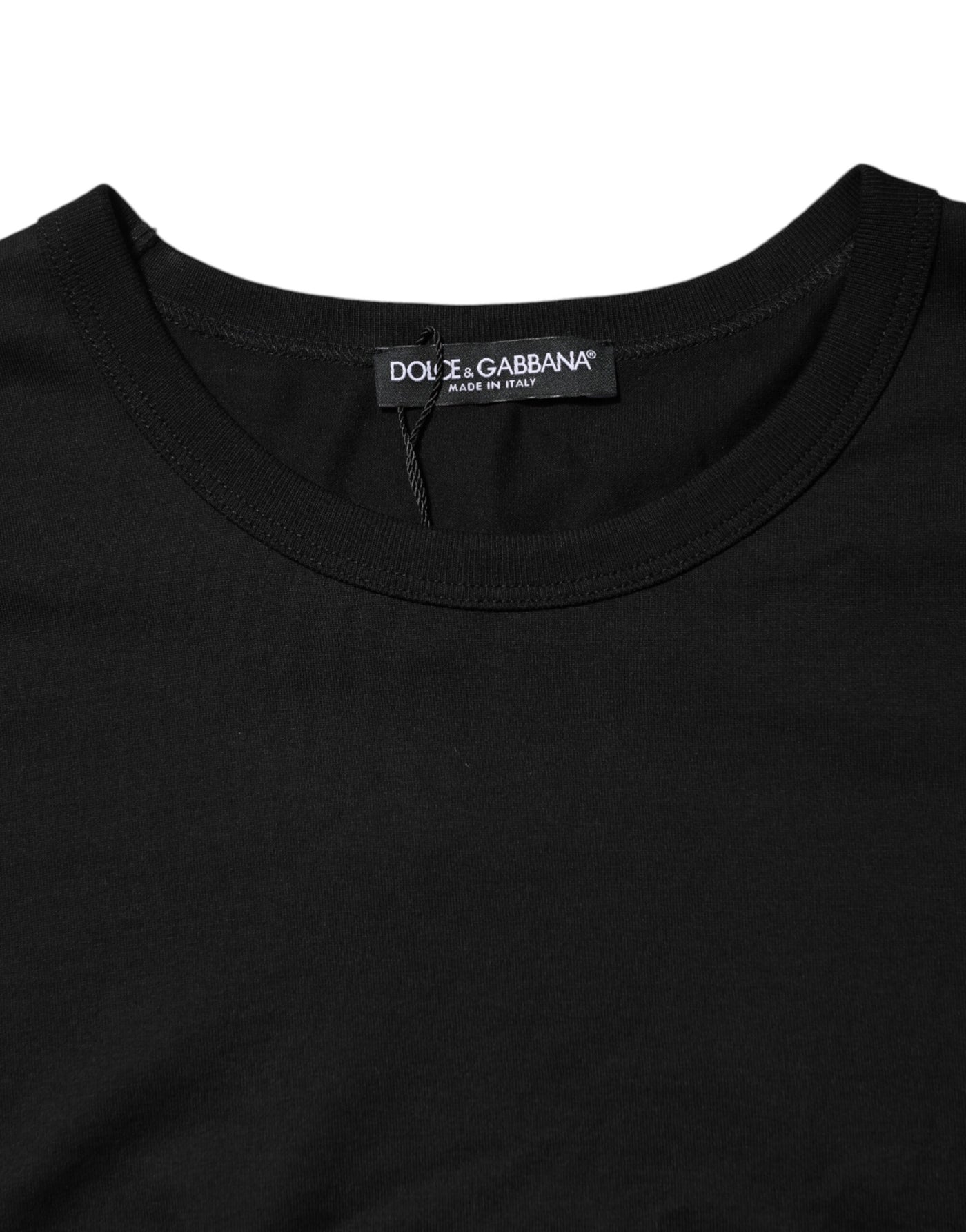Dolce & Gabbana Schwarzes Logo-Patch T-Shirt mit Rundhalsausschnitt aus Baumwolle