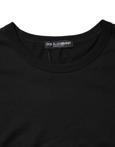 Dolce & Gabbana Schwarzes Logo-Patch T-Shirt mit Rundhalsausschnitt aus Baumwolle