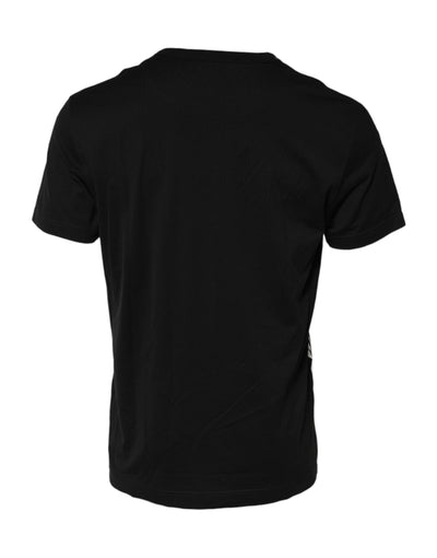 Dolce & Gabbana Schwarzes T-Shirt mit Rundhalsausschnitt aus Baumwolle mit Bandana-Druck