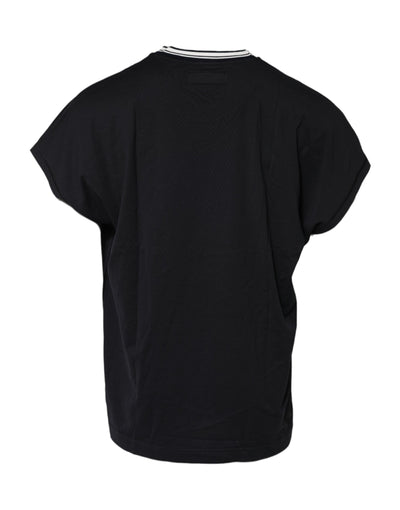 Dolce & Gabbana Dunkelblaues Venezia Crown Baumwoll-T-Shirt mit Rundhalsausschnitt