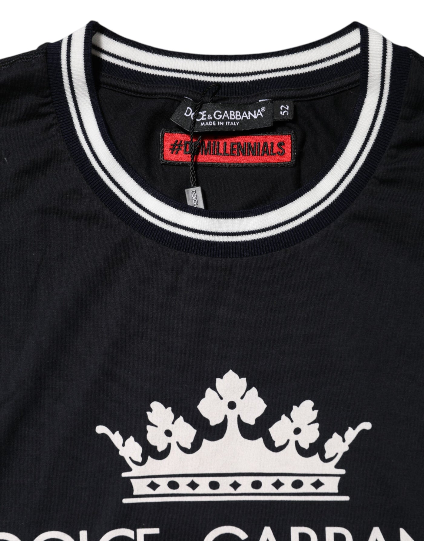Dolce & Gabbana Dunkelblaues Venezia Crown Baumwoll-T-Shirt mit Rundhalsausschnitt