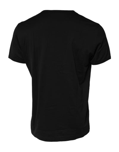 Dolce & Gabbana Schwarzes Baumwoll-T-Shirt mit Rundhalsausschnitt und Augenaufdruck für Männer