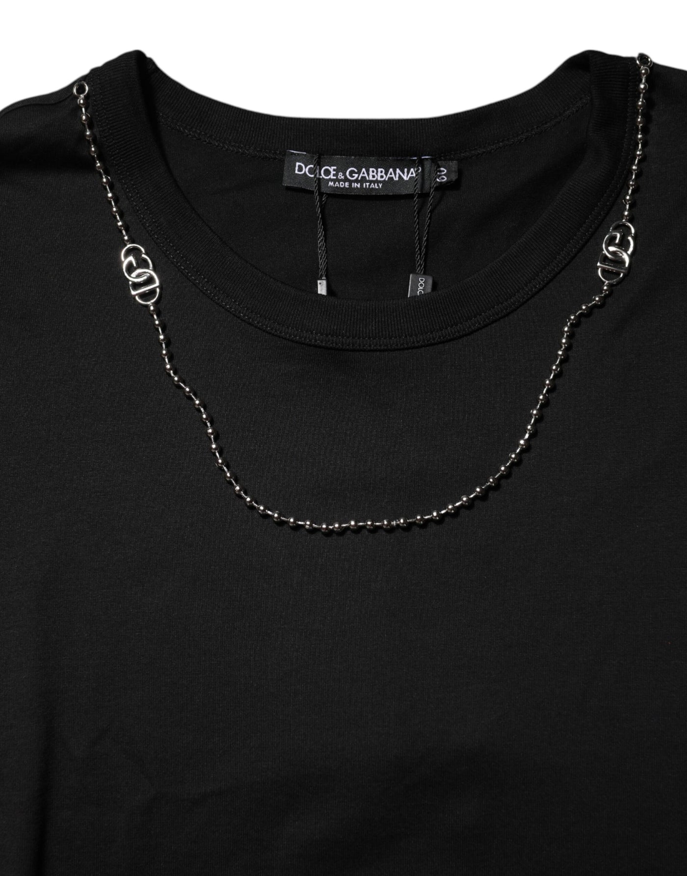 Dolce & Gabbana Schwarzes Ketten-T-Shirt aus Baumwolle mit Rundhalsausschnitt