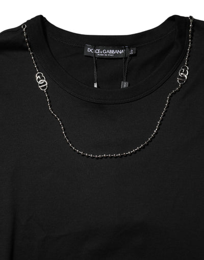 Dolce & Gabbana Schwarzes Ketten-T-Shirt aus Baumwolle mit Rundhalsausschnitt
