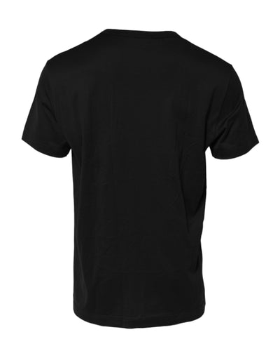 Dolce & Gabbana Schwarzes T-Shirt mit geprägtem Logo und Rundhalsausschnitt aus Baumwolle