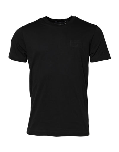 Dolce & Gabbana Schwarzes Logo-Plakette Baumwolle T-Shirt mit Rundhalsausschnitt