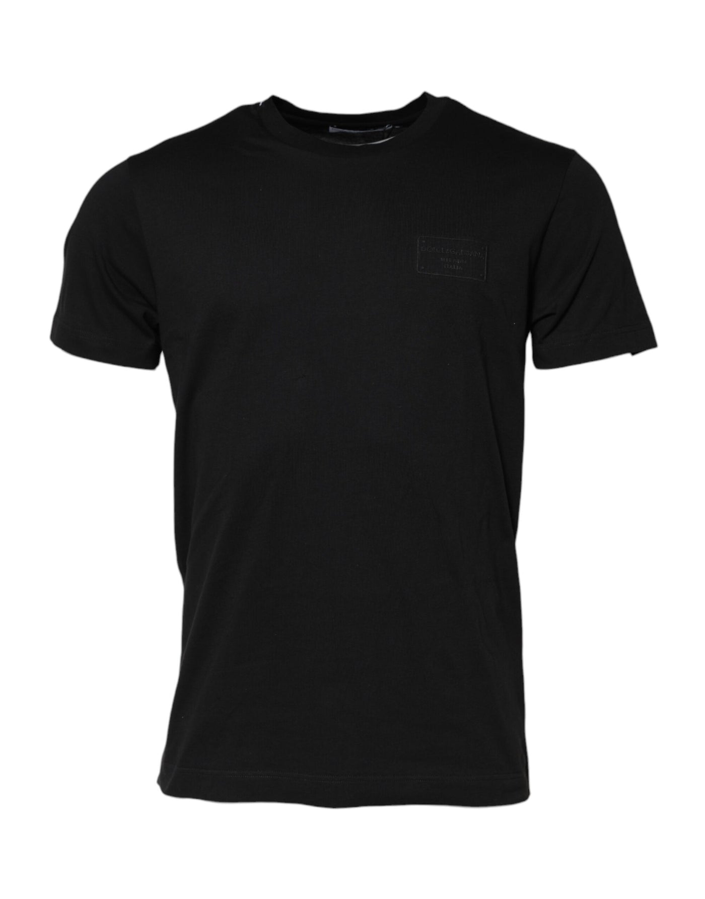 Dolce & Gabbana Schwarzes Logo-Plakette Baumwolle T-Shirt mit Rundhalsausschnitt