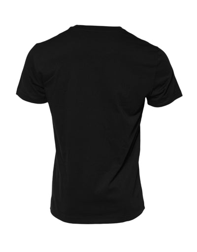 Dolce & Gabbana Schwarzes Logo-Plakette Baumwolle T-Shirt mit Rundhalsausschnitt
