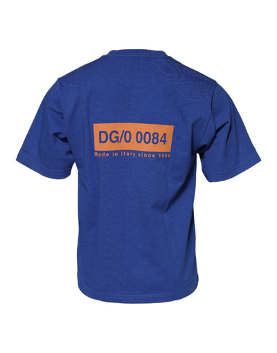Dolce & Gabbana Blaues Logo-Grafik-T-Shirt mit Rundhalsausschnitt aus Baumwolle
