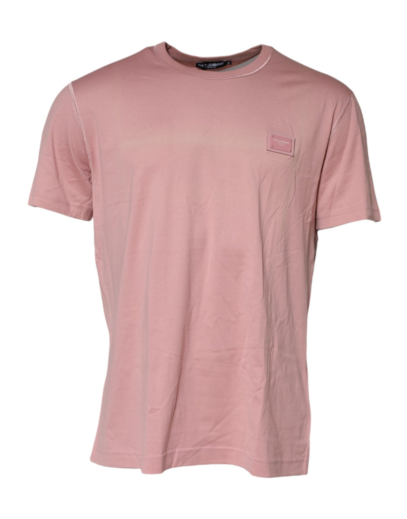 Dolce & Gabbana Rosa Logo-Plakette Baumwolle T-Shirt mit Rundhalsausschnitt