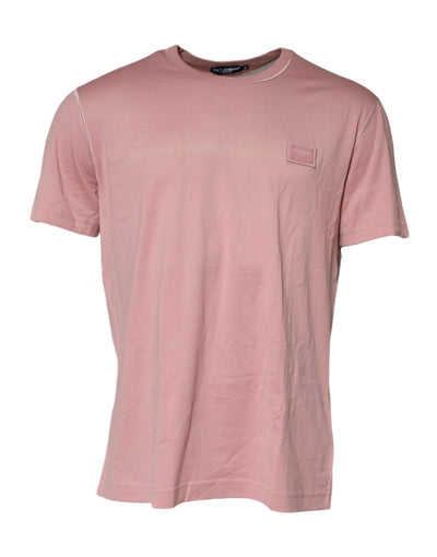 Dolce & Gabbana Rosa Logo-Plakette Baumwolle T-Shirt mit Rundhalsausschnitt