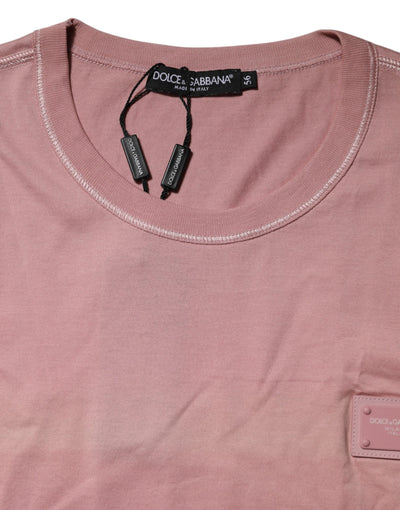 Dolce & Gabbana Rosa Logo-Plakette Baumwolle T-Shirt mit Rundhalsausschnitt