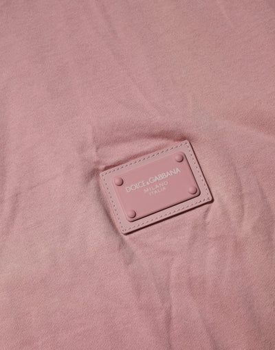 Dolce & Gabbana Rosa Logo-Plakette Baumwolle T-Shirt mit Rundhalsausschnitt