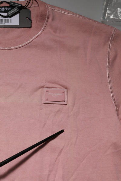 Dolce & Gabbana Rosa Logo-Plakette Baumwolle T-Shirt mit Rundhalsausschnitt