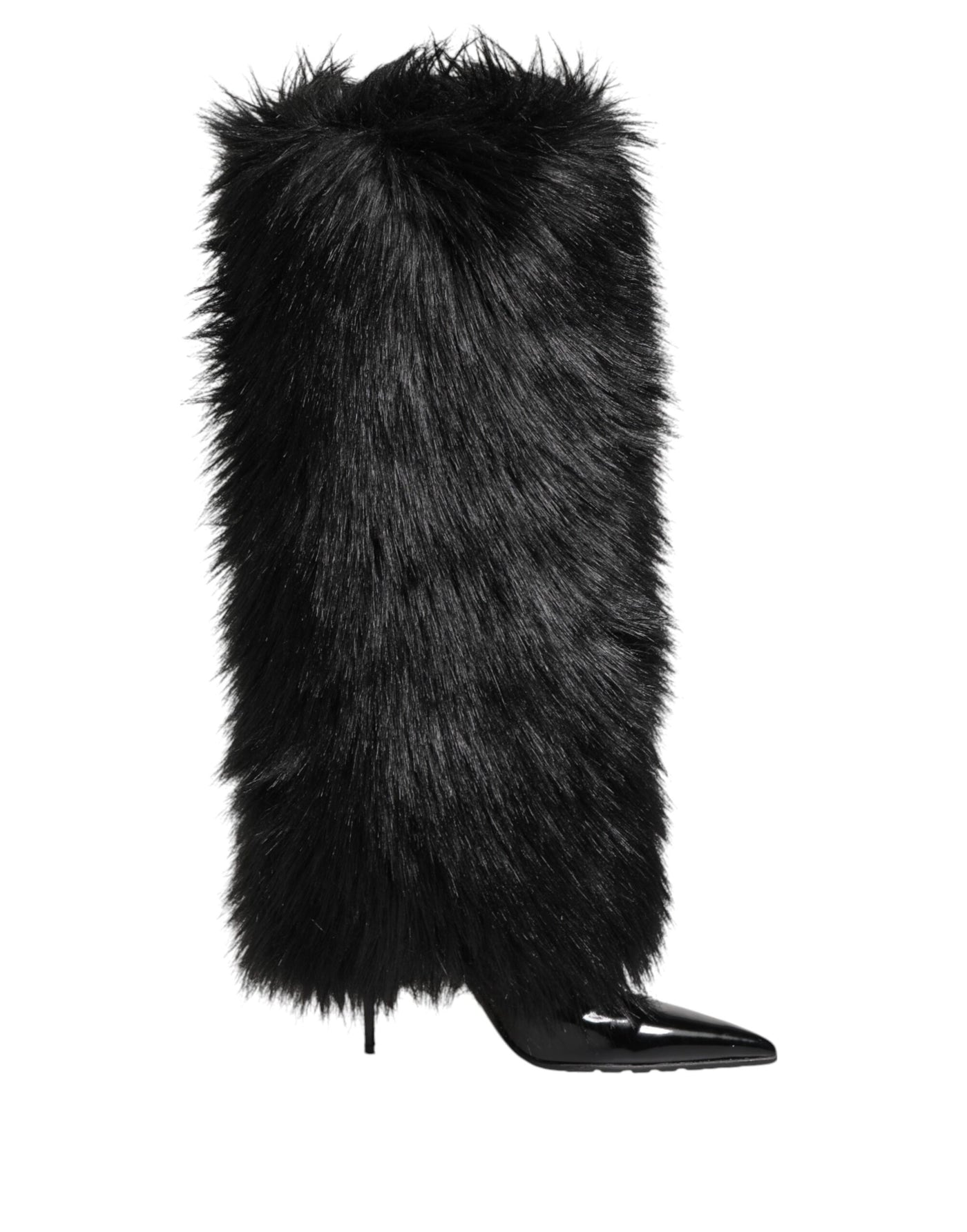 Dolce & Gabbana Schwarze Kunstpelz spitze Knie hohe Stiletto Stiefel Schuhe