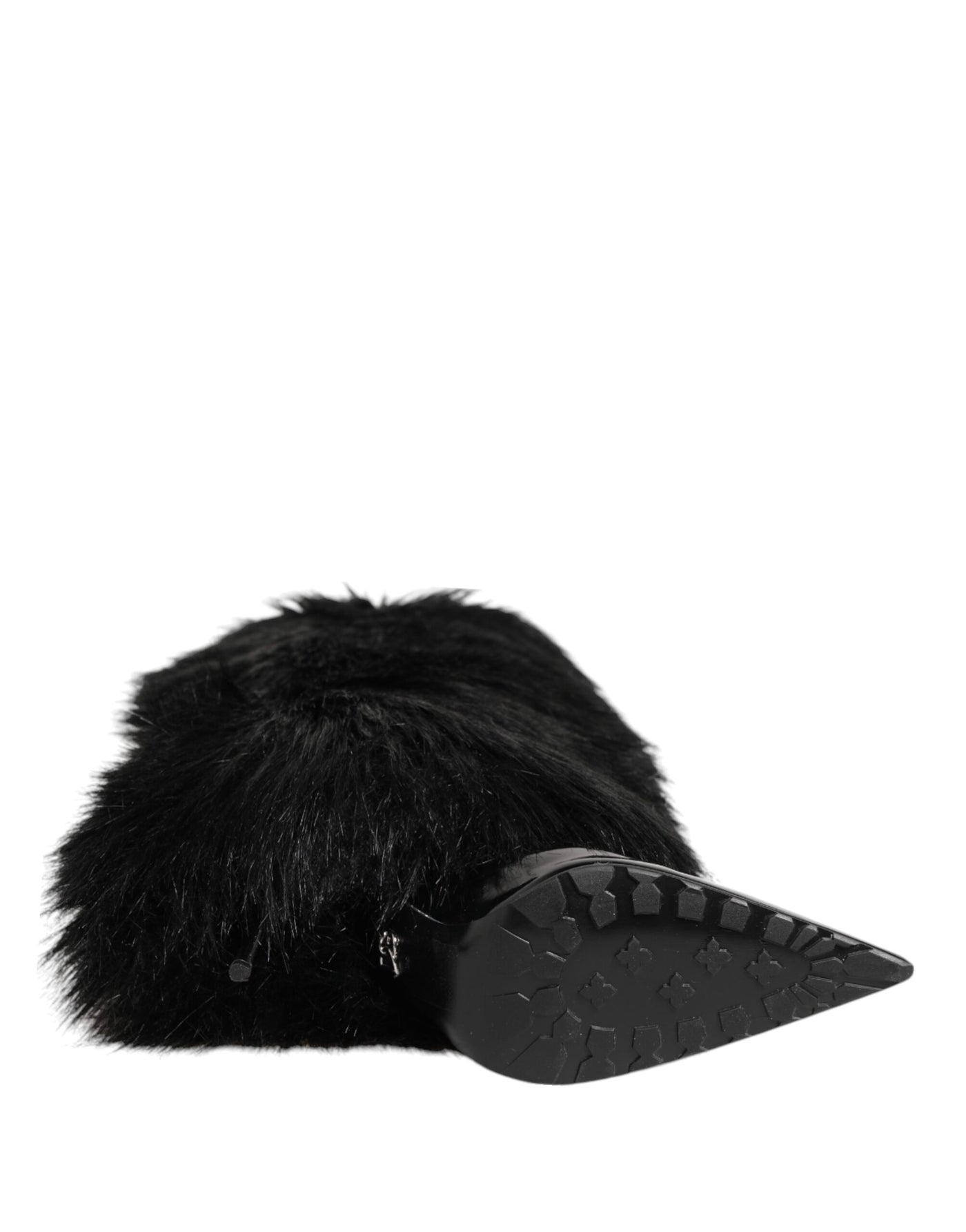 Dolce & Gabbana Schwarze Kunstpelz spitze Knie hohe Stiletto Stiefel Schuhe