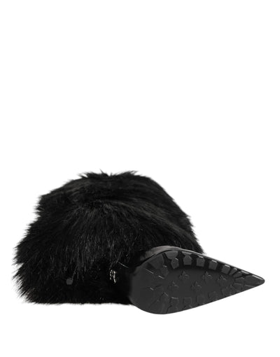 Dolce & Gabbana Schwarze Kunstpelz spitze Knie hohe Stiletto Stiefel Schuhe