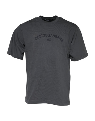 Dolce & Gabbana Graues Logo-Grafik-T-Shirt mit Rundhalsausschnitt aus Baumwolle