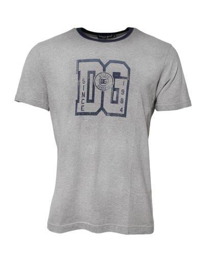 Dolce & Gabbana Graues DG-Grafikdruck-T-Shirt aus Baumwolle mit Rundhalsausschnitt