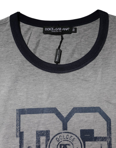 Dolce & Gabbana Graues DG-Grafikdruck-T-Shirt aus Baumwolle mit Rundhalsausschnitt