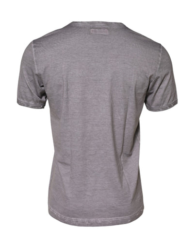 Dolce & Gabbana Graues T-Shirt mit Rundhalsausschnitt aus Baumwolle mit Grafikdruck