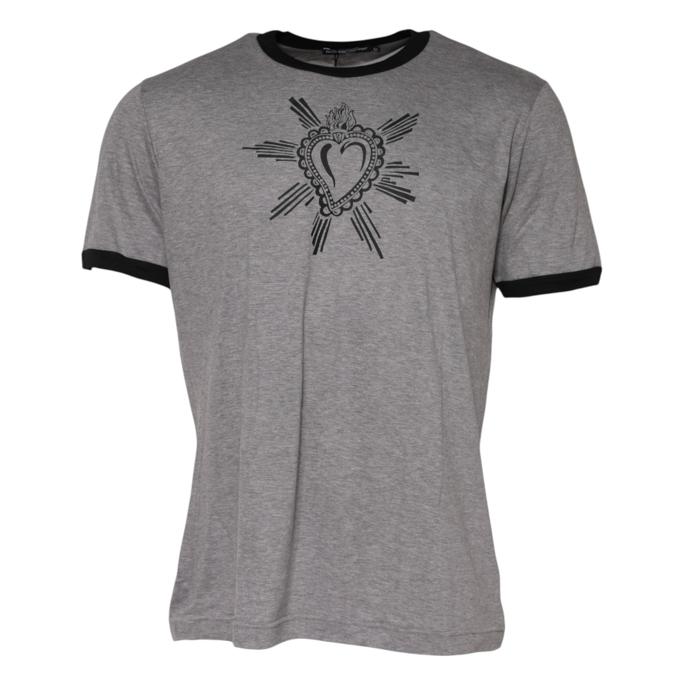 Dolce & Gabbana Graues Sacred Heart Baumwoll-T-Shirt mit Rundhalsausschnitt