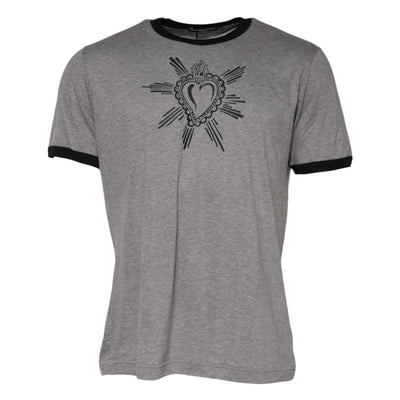 Dolce & Gabbana Graues Sacred Heart Baumwoll-T-Shirt mit Rundhalsausschnitt
