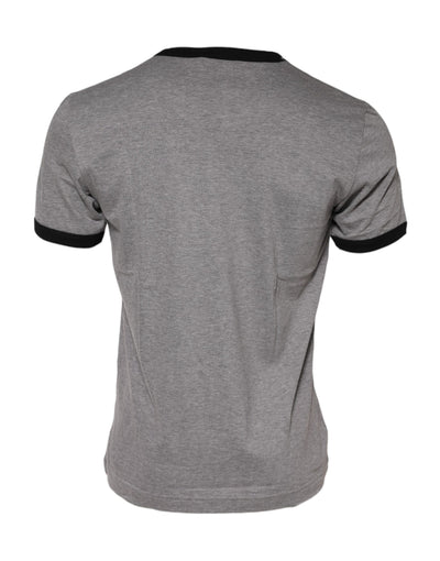 Dolce & Gabbana Graues Sacred Heart Baumwoll-T-Shirt mit Rundhalsausschnitt