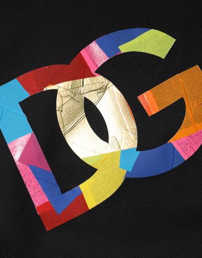 Dolce & Gabbana Schwarzes DG Logo Print Baumwoll-T-Shirt mit Rundhalsausschnitt