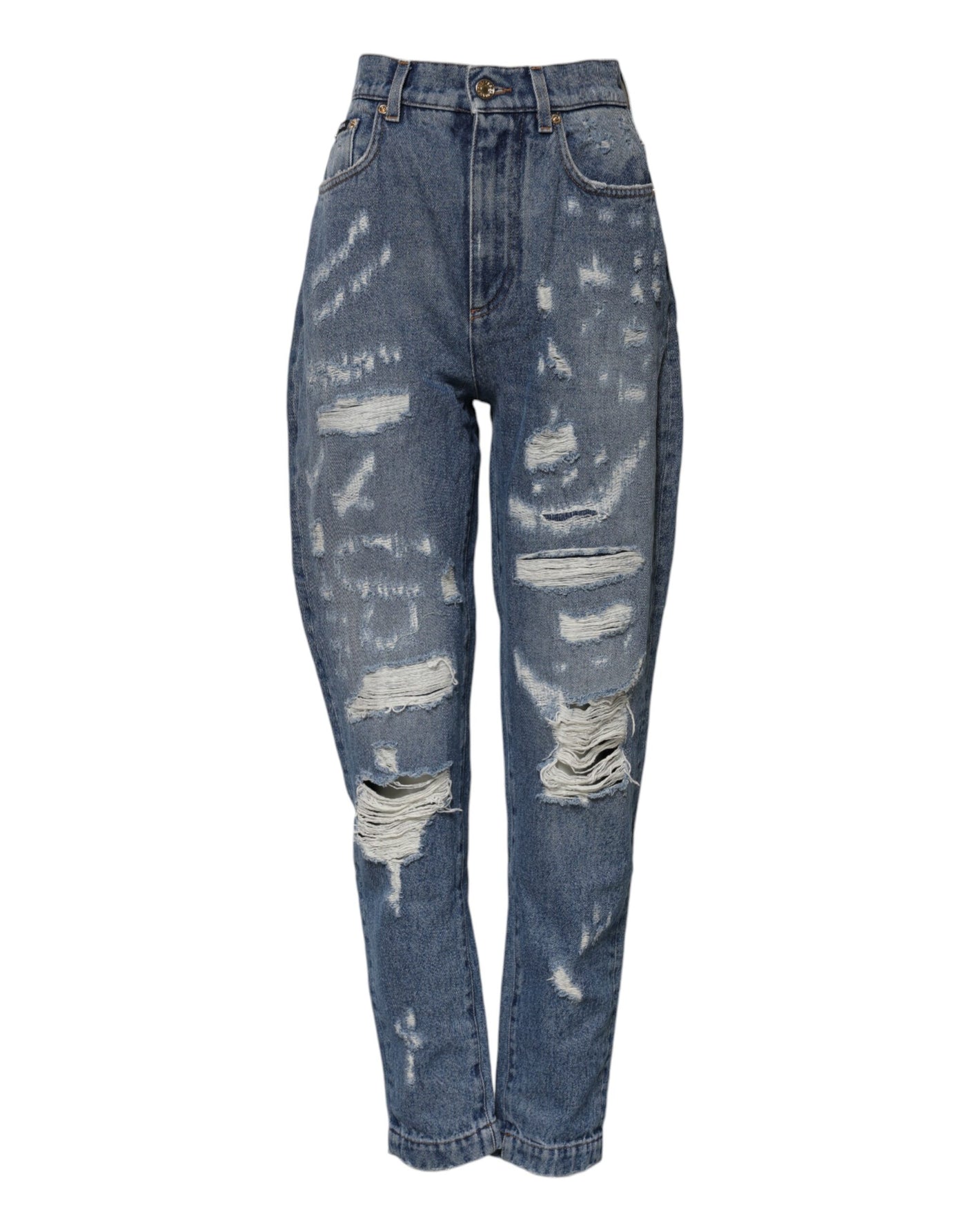 Dolce & Gabbana Blaue AMBER Zerrissene Denim-Jeans mit hoher Taille