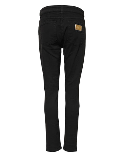 Dolce & Gabbana Schwarze Skinny Denim-Jeans aus Baumwolle mit mittlerer Taille