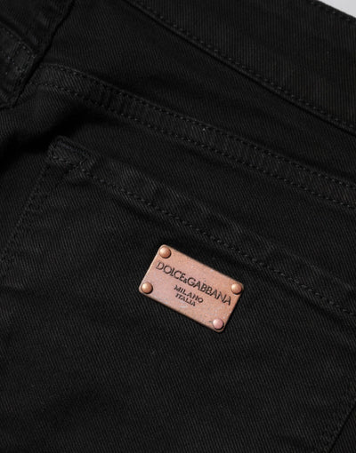 Dolce & Gabbana Schwarze Skinny Denim-Jeans aus Baumwolle mit mittlerer Taille