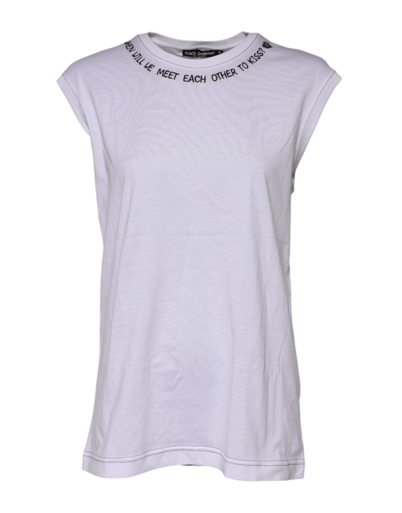 Dolce & Gabbana Weißes ärmelloses bedrucktes Tank-T-Shirt aus Baumwolle