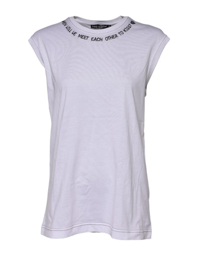 Dolce & Gabbana Weißes ärmelloses bedrucktes Tank-T-Shirt aus Baumwolle