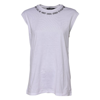Dolce & Gabbana Weißes ärmelloses bedrucktes Tank-T-Shirt aus Baumwolle