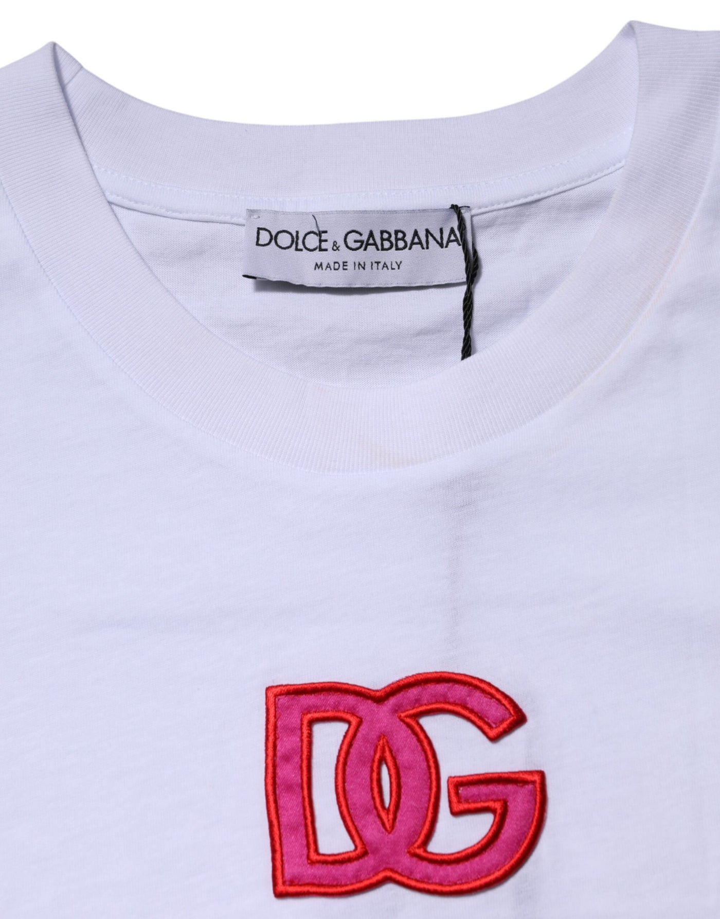 Dolce & Gabbana Weißes Baumwoll-T-Shirt mit DG-Logo-Stickerei