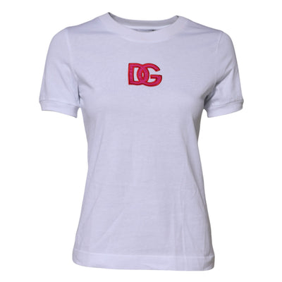 Dolce & Gabbana Weißes Baumwoll-T-Shirt mit DG-Logo-Stickerei
