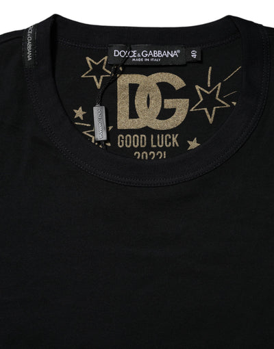 Dolce & Gabbana Schwarzes Baumwoll-DG-Druck-T-Shirt mit kurzen Ärmeln