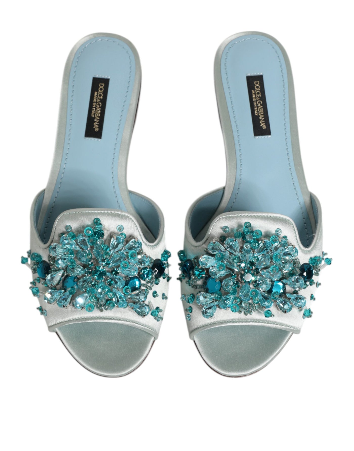 Dolce & Gabbana Silber blaue Leder Perlen verschönern Slide Schuhe