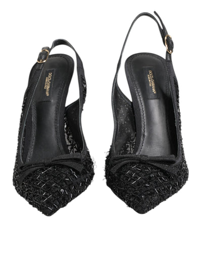 Dolce & Gabbana Schwarz Tüll Ricamo Heels Slingbacks Schuhe