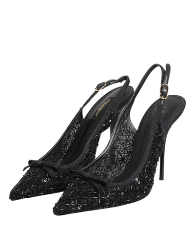 Dolce & Gabbana Schwarz Tüll Ricamo Heels Slingbacks Schuhe