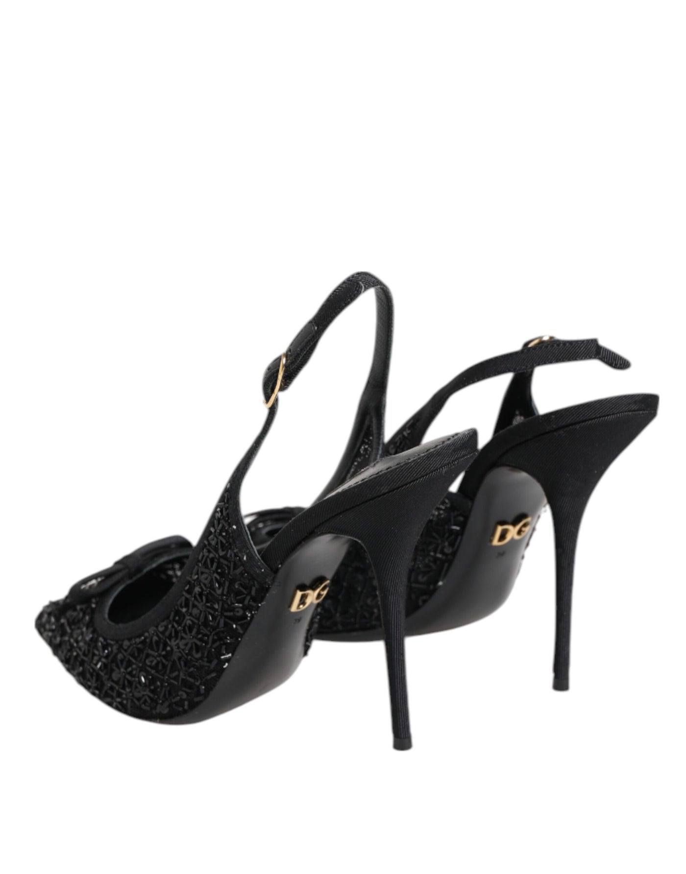Dolce & Gabbana Schwarz Tüll Ricamo Heels Slingbacks Schuhe